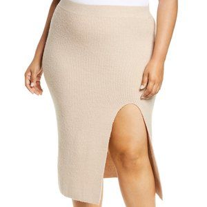 Plus Size Women's Leith Split Sweater Midi Skirt, Size 1X - Beige NWT‎ 4033